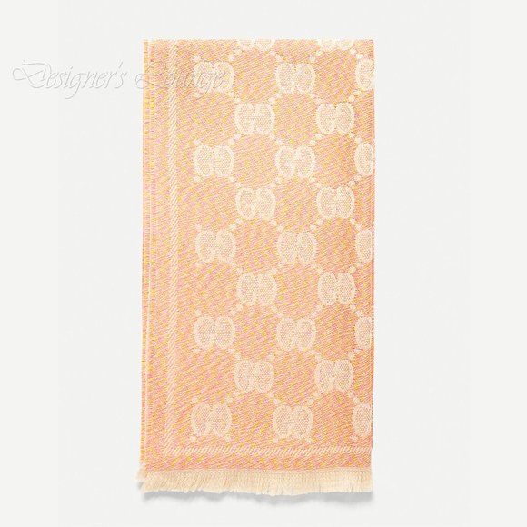 NEW GUCCI GG Jacquard Wool Scarf in Beige And Pink $590 Authentic - Picture 4 of 8